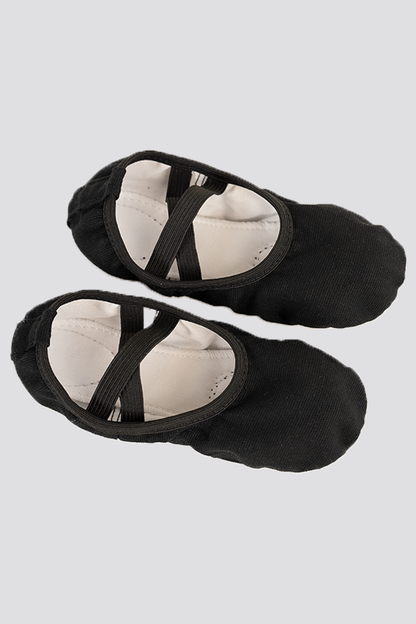 Cross Straps Canvas Ballet Shoes- Split Sole No Drawstring-Black